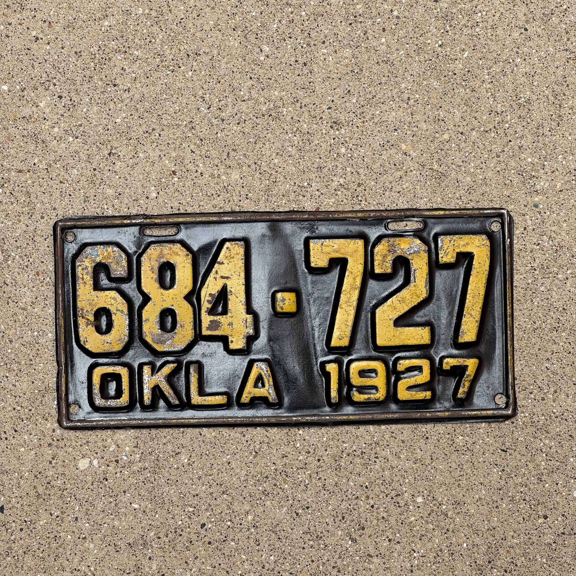 Photo of a 1927 Oklahoma License Plate Auto Tag Garage Decor Vintage 684 727