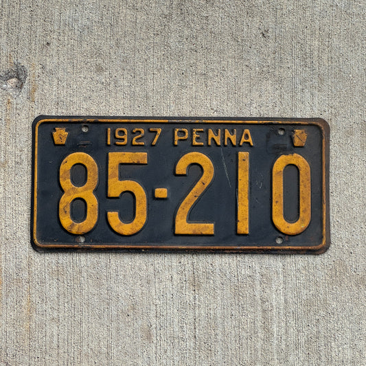 Photo of a 1927 Pennsylvania License Plate Auto Tag Garage Decor Vintage 85 210 with original patina