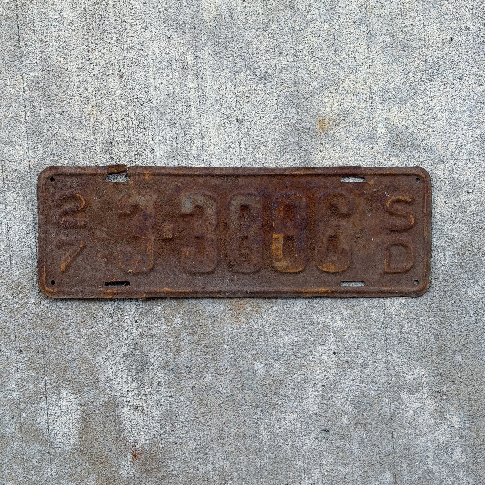 Photo of a 1927 South Dakota License Plate Auto Tag 1 Vintage Garage 3 3886 with original patina