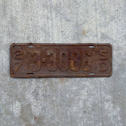 Photo of a 1927 South Dakota License Plate Auto Tag 1 Vintage Garage 3 3886 with original patina