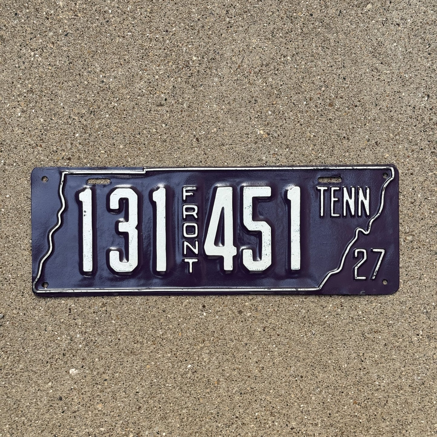 Photo of a 1927 Tennessee License Plate Auto Tag Garage Decor Vintage Front 131 451