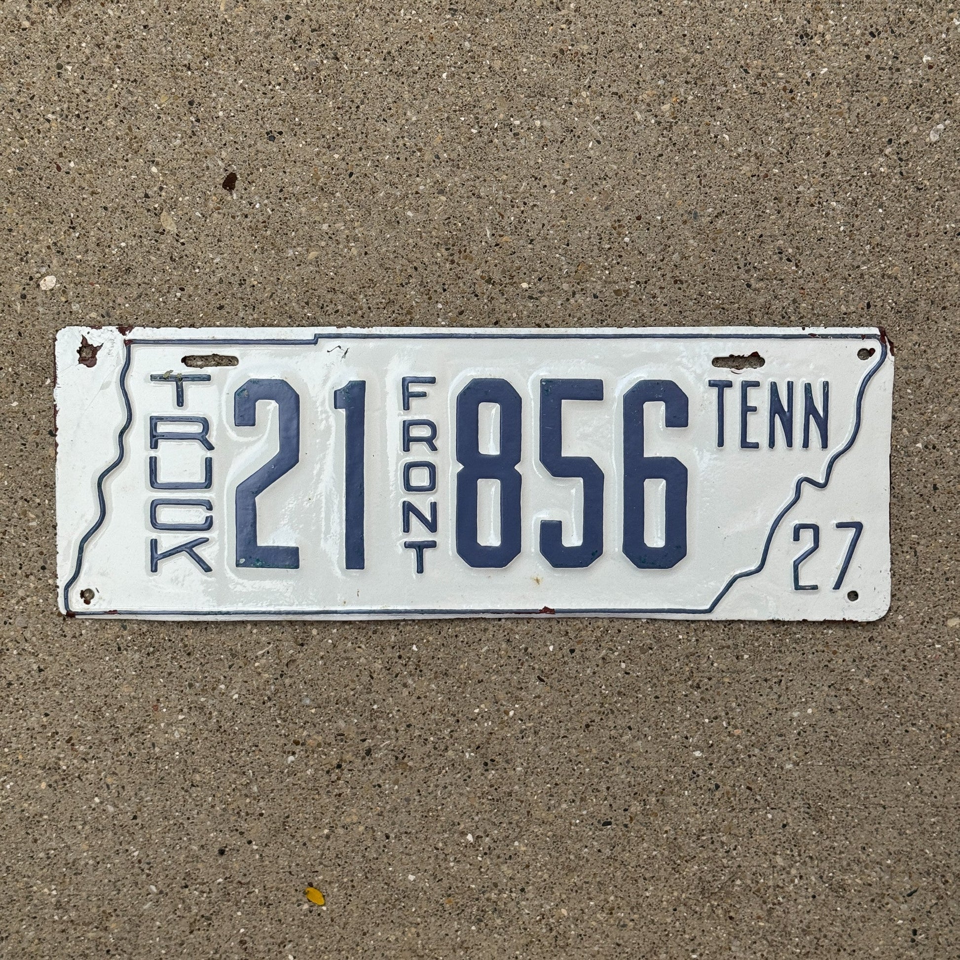 Photo of a 1927 Tennessee Truck License Plate Auto Tag Garage Decor Vintage Front State Shape 21 856