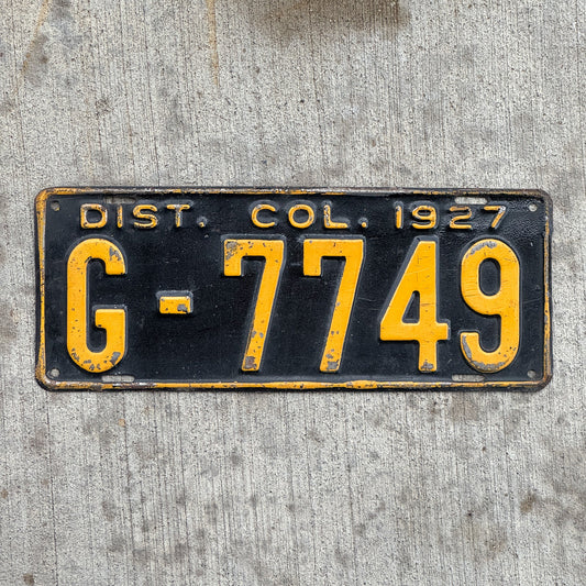 Photo of a 1927 Washington DC License Plate Auto Tag Garage Decor Vintage High Quality G 7749 with original patina