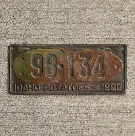 Photo of a 1928 Idaho License Plate Auto Tag Garage Decor Vintage Iconic Potato 98 134 with original patina