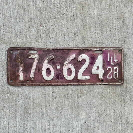 Photo of a 1928 Illinois License Plate Auto Tag Garage Decor Vintage Ford Model A Year 176 624 with original patina
