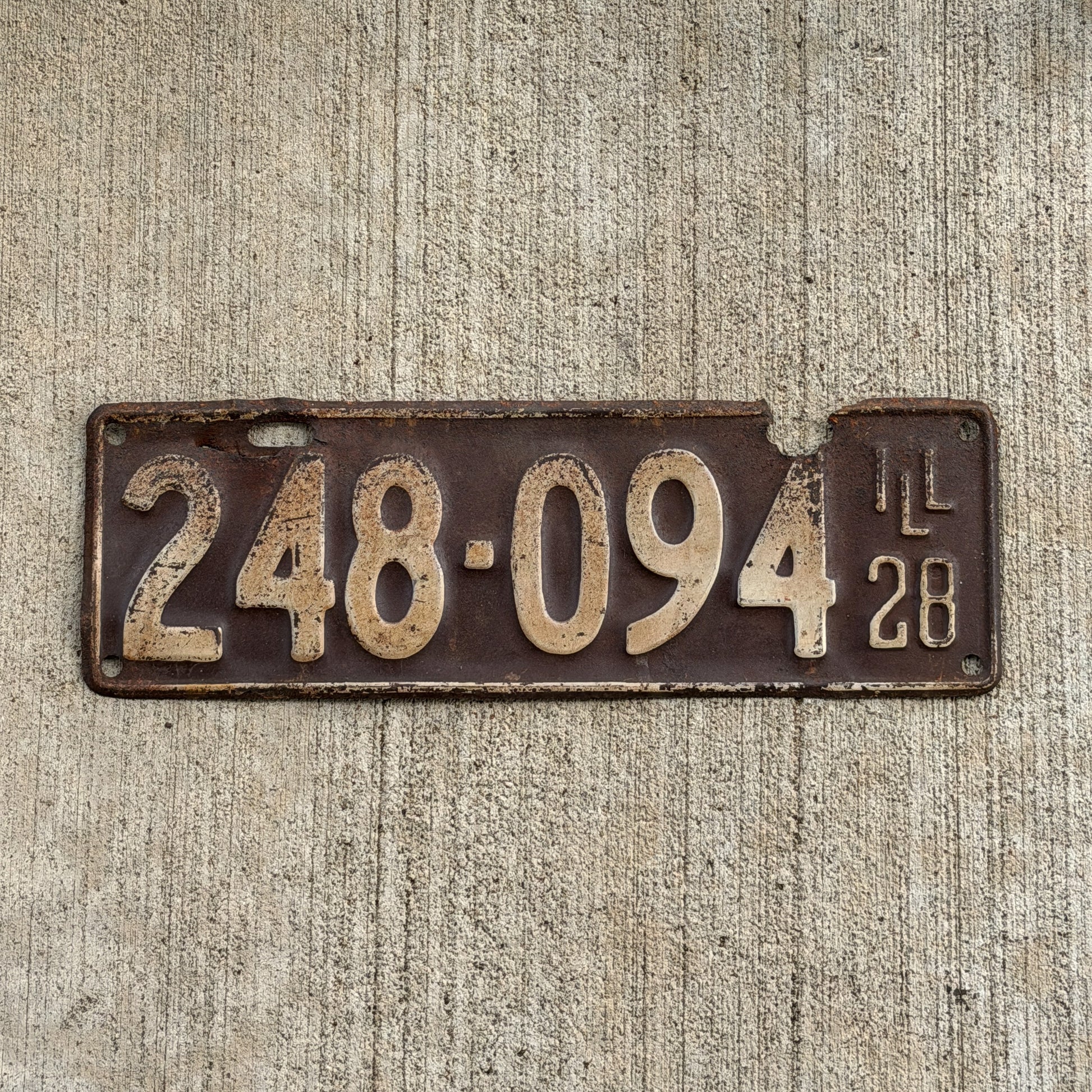 Photo of a 1928 Illinois License Plate Auto Tag Garage Decor Vintage Ford Model A Year 248 094 with original patina