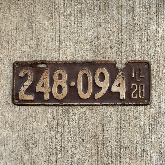 Photo of a 1928 Illinois License Plate Auto Tag Garage Decor Vintage Ford Model A Year 248 094 with original patina
