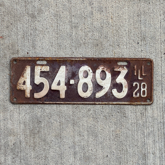 Photo of a 1928 Illinois License Plate Auto Tag Garage Decor Vintage Ford Model A Year 454 893 with original patina