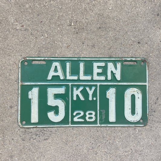 Photo of a 1928 Kentucky License Plate Auto Tag Garage Decor Vintage 15 10 with original patina