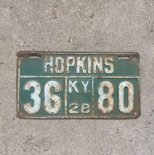 Photo of a 1928 Kentucky License Plate Auto Tag Garage Decor Vintage 36 80 with original patina
