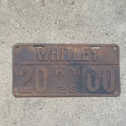 Photo of a 1928 Kentucky License Plate Auto Tag Garage Decor Vintage Great Number 20 00 with original patina