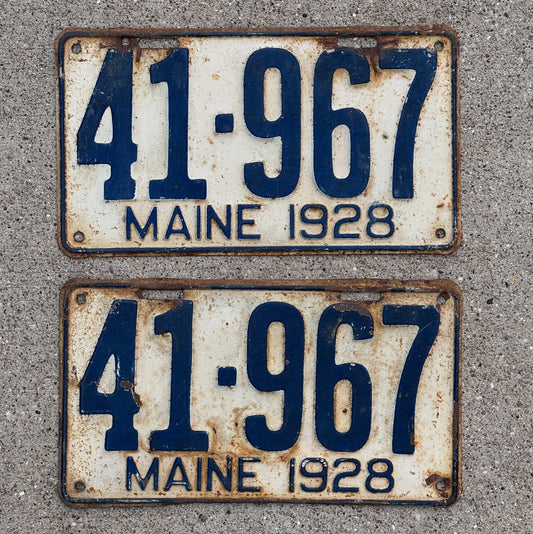 Photo of a 1928 Maine License Plate Pair Auto Tag Garage Decor Vintage Ford Model A Year 41 967 with original patina