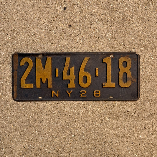 Photo of a 1928 New York License Plate Auto Tag Garage Decor Vintage 2M 4618
