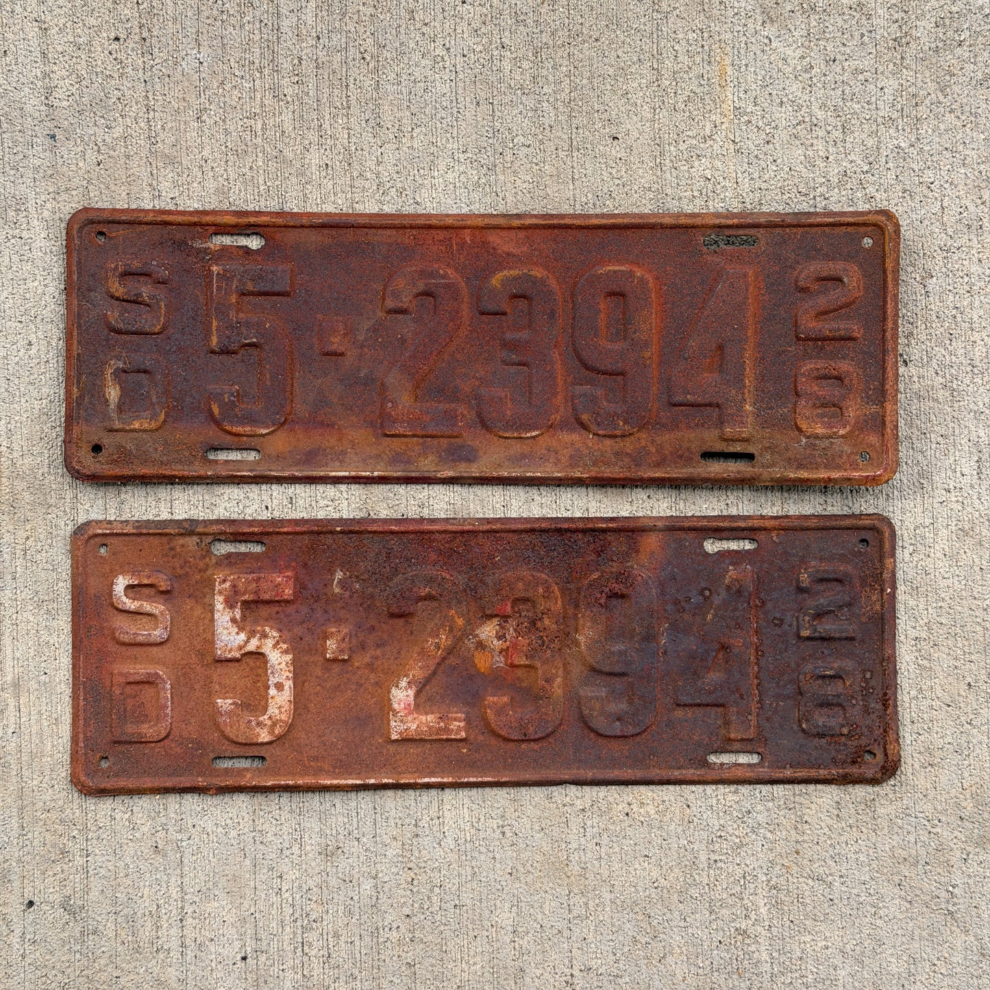 Photo of a 1928 South Dakota License Plate Pair Auto Tag Garage Decor Vintage Ford Model A Year 5 2394 with original patina