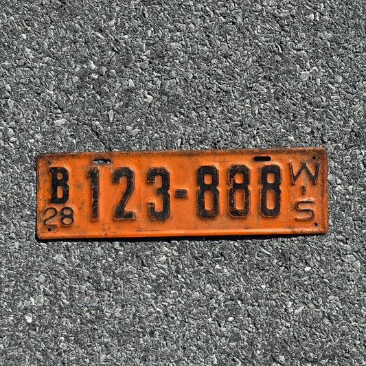 Photo of a 1928 Wisconsin License Plate Auto Tag Garage Decor Vintage Ford Model A Year Repeat Repeating B 123 888
