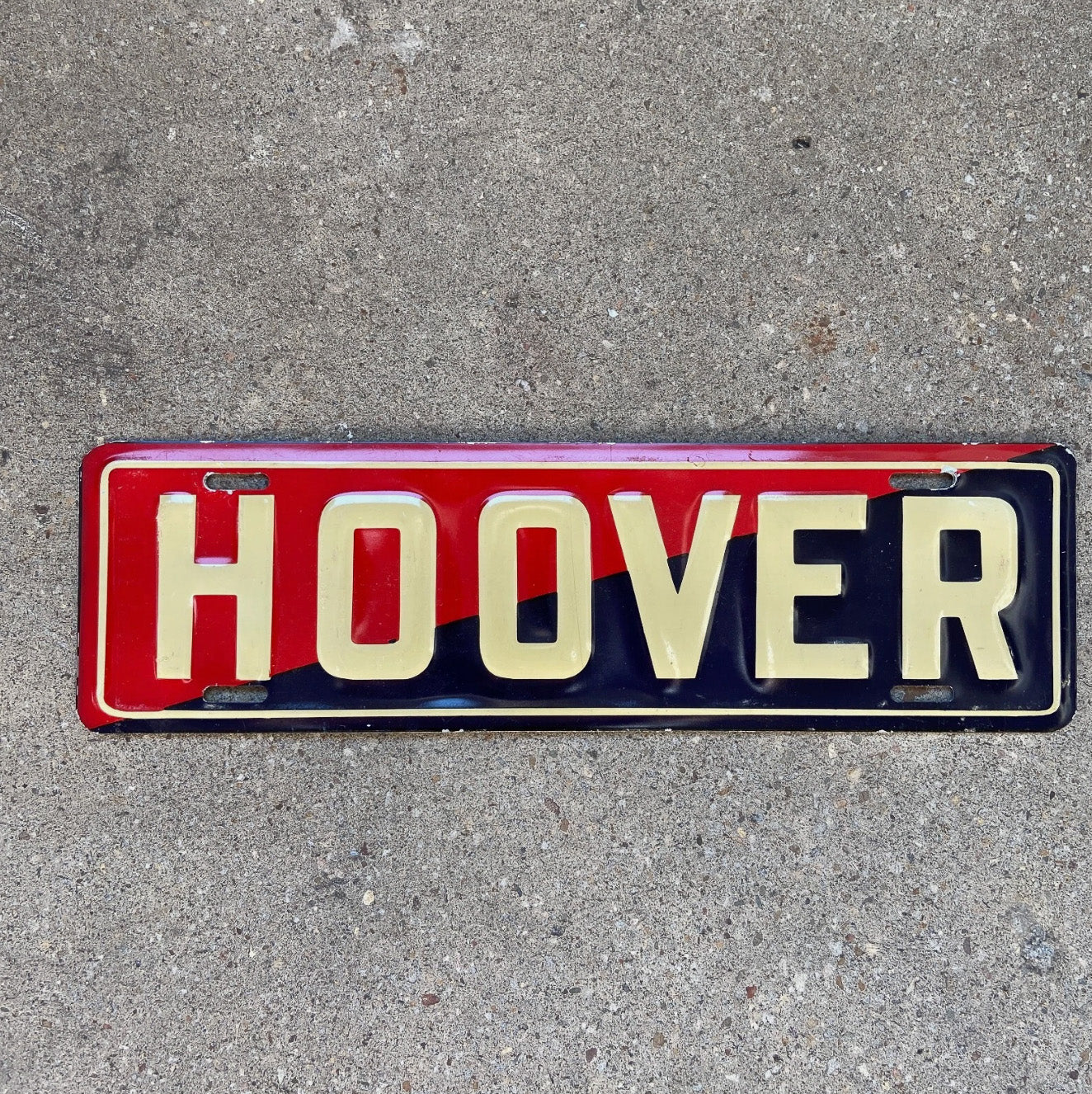 Photo of a 1929 1933 Hoover President License Plate Topper Auto Tag Garage Decor Vintage US Political Politics USA with original patina