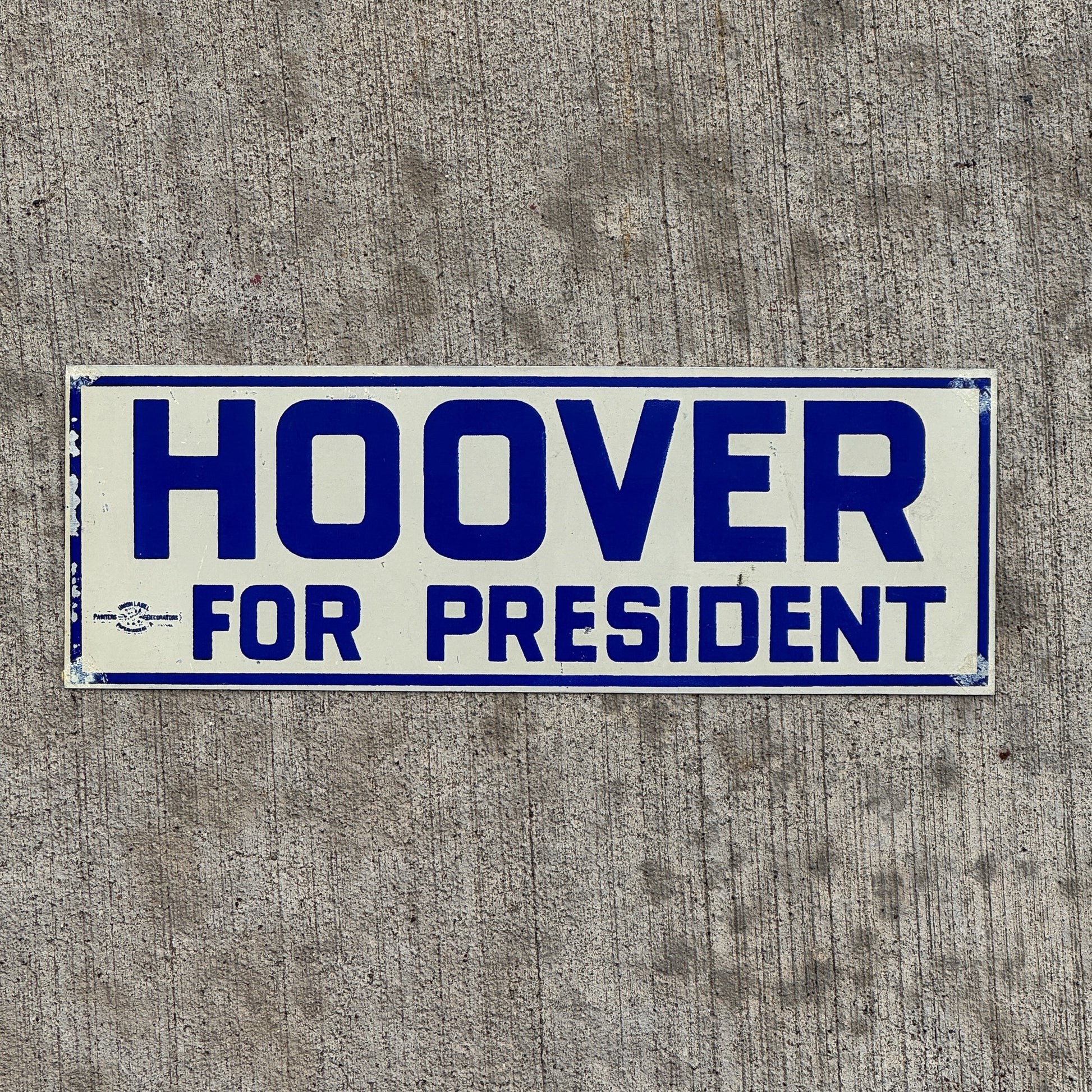 Photo of a 1929 1933 Hoover President License Plate Topper Auto Tag Garage Decor Vintage US Political Politics USA with original patina