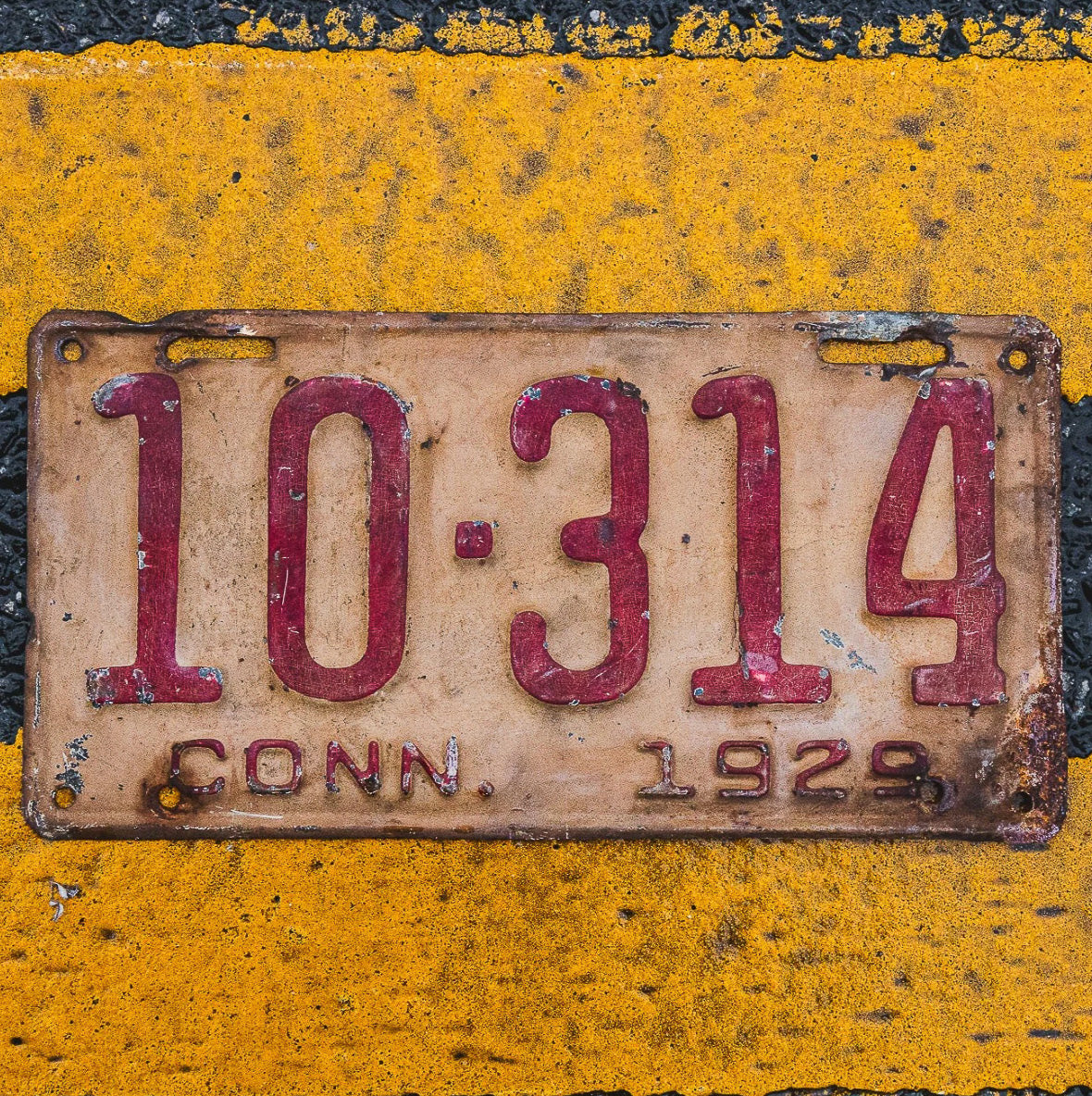 Photo of a 1929 Connecticut Commercial License Plate Auto Tag Garage Decor Vintage 10 314 with original patina