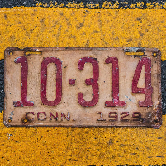 Photo of a 1929 Connecticut Commercial License Plate Auto Tag Garage Decor Vintage 10 314 with original patina
