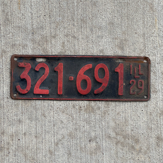 Photo of a 1929 Illinois License Plate Auto Tag Garage Decor Vintage Chicago Area Code Ford Model A Year 321 691 with original patina