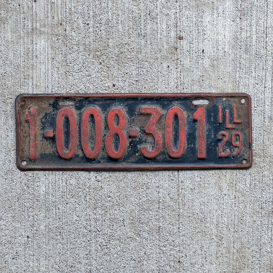 Photo of a 1929 Illinois License Plate Auto Tag Garage Decor Vintage Ford Model A Year 1 008 301 with original patina