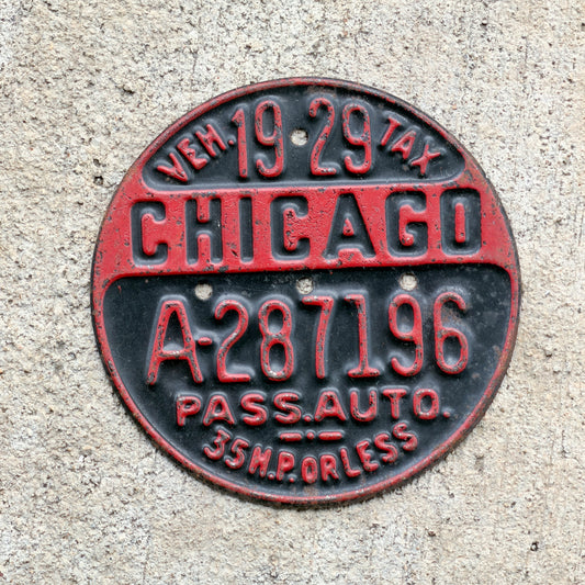 Photo of a 1929 Illinois Tax Tag License Plate Auto Tag Garage Decor Vintage A 287196 with original patina
