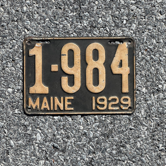 Photo of a 1929 Maine License Plate Auto Tag Garage Decor Vintage Four Digit Birth Year 1984
