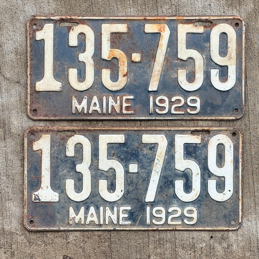 Photo of a 1929 Maine License Plate Pair Auto Tag Garage Decor Vintage Ford Model A Year 135 759 with original patina