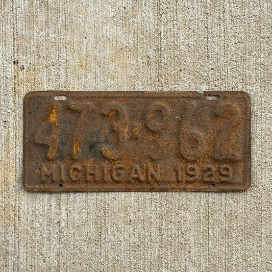 Photo of a 1929 Michigan License Plate Auto Tag Garage Decor Vintage Ford Model A Year 473 962 with original patina