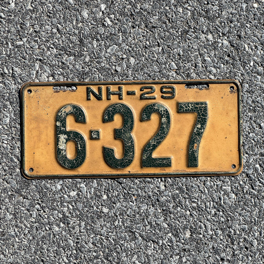 Photo of a 1929 New Hampshire License Plate Auto Tag Garage Decor Vintage Four Digit Low Number 6327