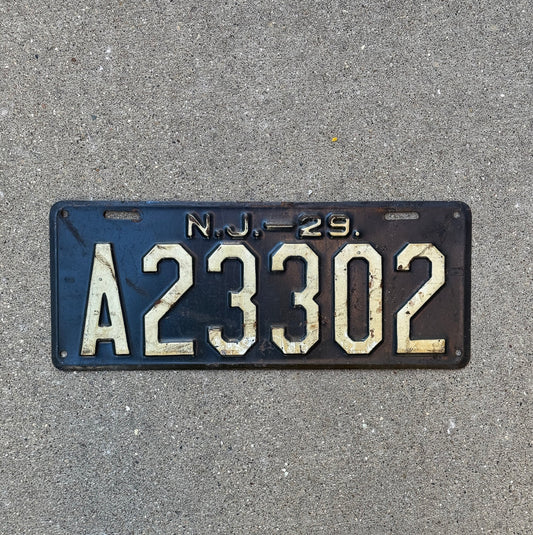 Photo of a 1929 New Jersey License Plate Auto Tag Garage Decor Vintage Ford Model A Year A 23302 with original patina