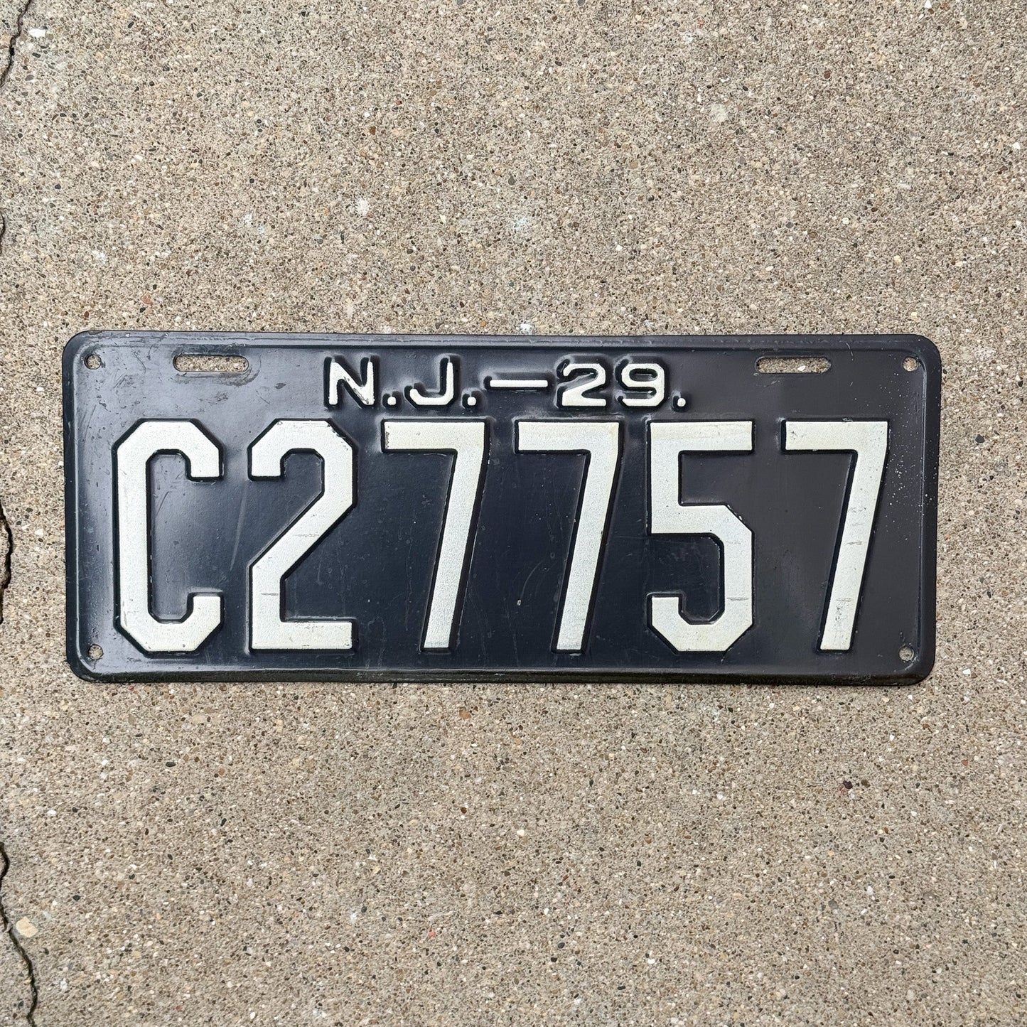Photo of a 1929 New Jersey License Plate Auto Tag Garage Decor Vintage High Quality C 27757 with original patina
