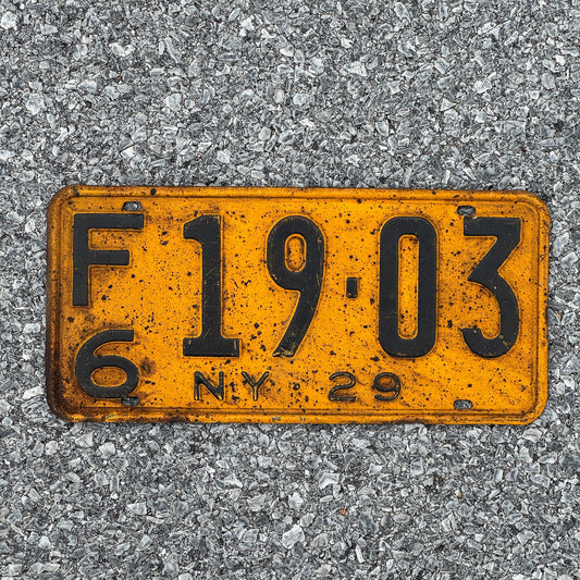 Photo of a 1929 New York License Plate Auto Tag Garage Decor Vintage Ford Model A Year F6 1903