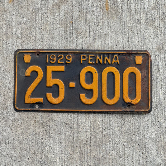Photo of a 1929 Pennsylvania License Plate Auto Tag Garage Decor Vintage 25 900 with original patina