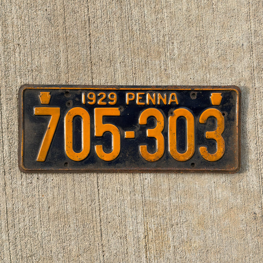 Photo of a 1929 Pennsylvania License Plate Auto Tag Garage Decor Vintage Ford Model A Year 705 303 with original patina