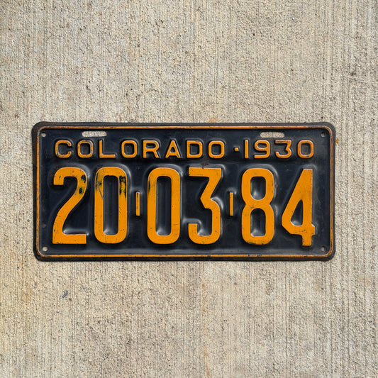 Photo of a 1930 Colorado License Plate Auto Tag Garage Decor Vintage Ford Model A Year 20 03 84 with original patina