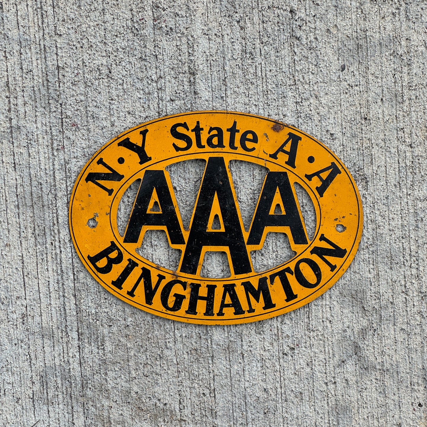 Photo of a 1930 Era Binghampton New York Badge Emblem License Plate Topper Auto Tag Garage Decor Vintage AAA with original patina