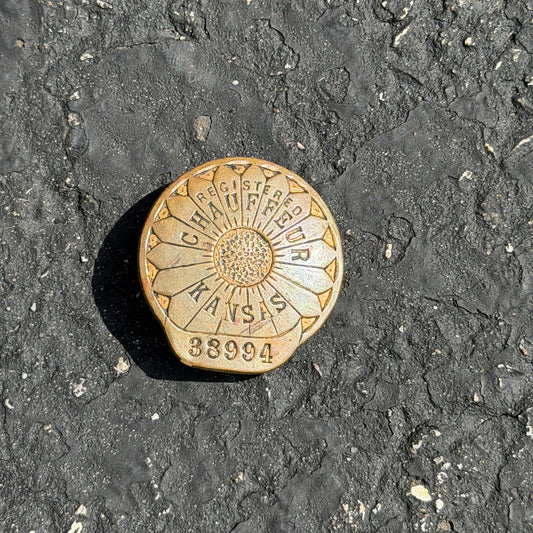 Photo of a 1930 Era Chauffeur Badge Kansas Chauffeur Badge Auto Tag Garage Decor Vintage
 Sunflower 38994 with original patina