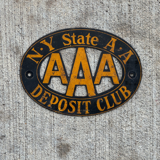 Photo of a 1930 Era Deposit Club New York Badge Emblem License Plate Topper Auto Tag Garage Decor Vintage AAA with original patina