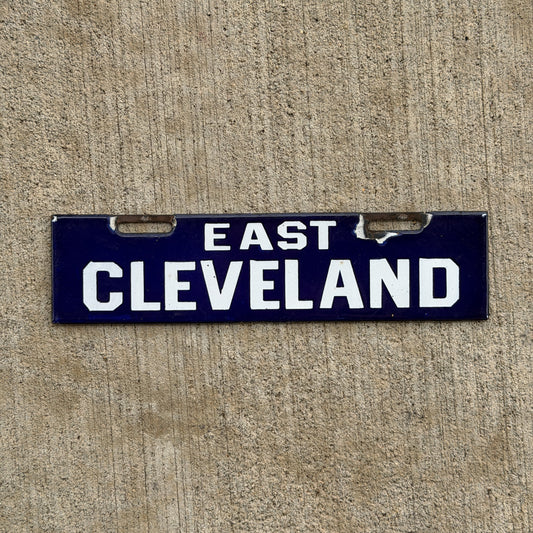 Photo of a 1930 Era East Cleveland Ohio Porcelain License Plate Topper Auto Tag Garage Decor Vintage
 with original patina
