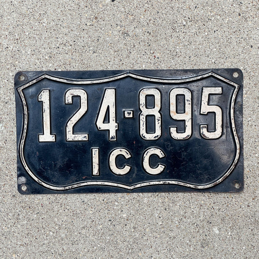 Photo of a 1930 Era Interstate Commerce Commission (ICC) Truck License Plate Auto Tag Garage Decor Vintage 124 895 with original patina