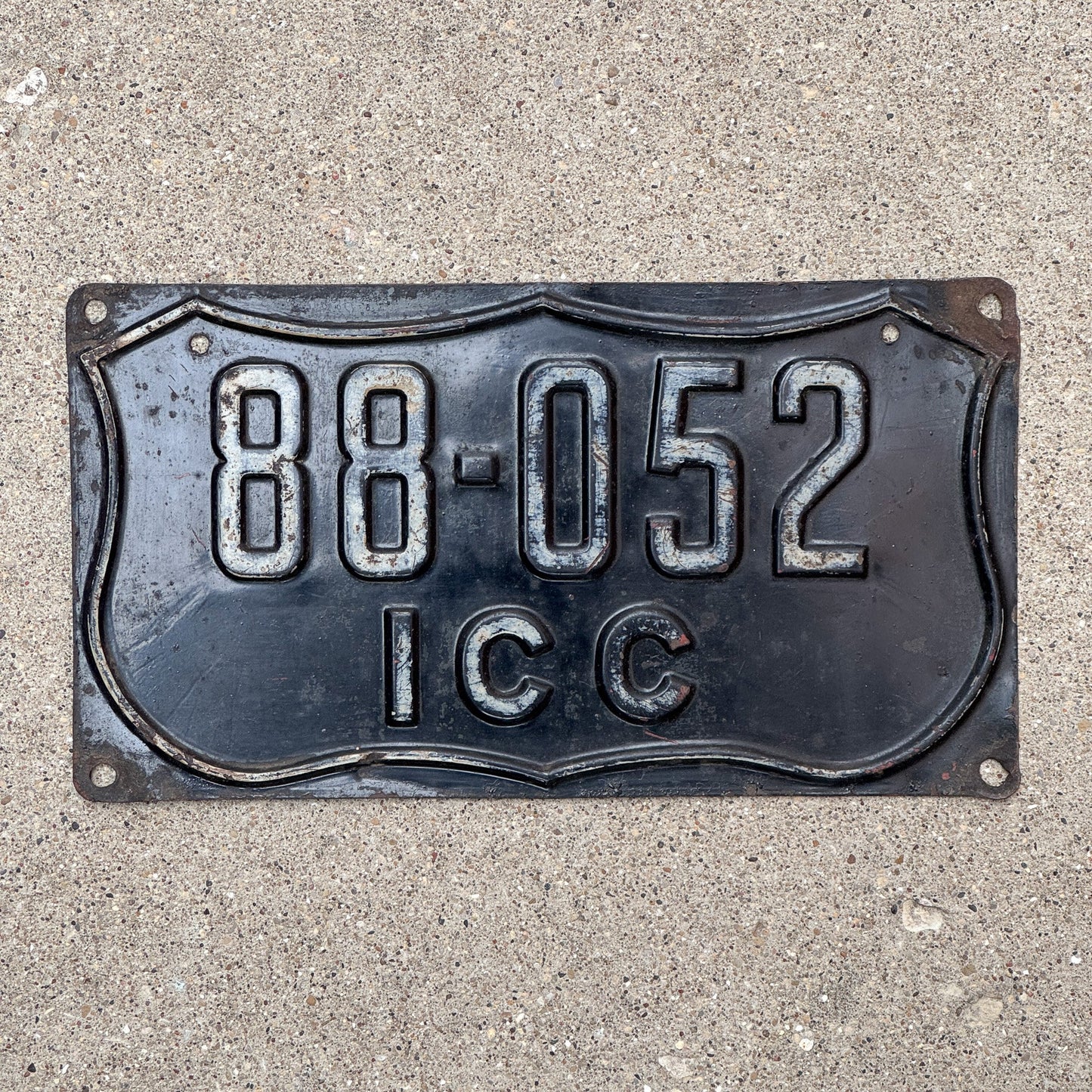 Photo of a 1930 Era Interstate Commerce Commission (ICC) Truck License Plate Auto Tag Garage Decor Vintage 88 052 with original patina