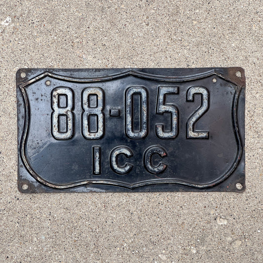 Photo of a 1930 Era Interstate Commerce Commission (ICC) Truck License Plate Auto Tag Garage Decor Vintage 88 052 with original patina