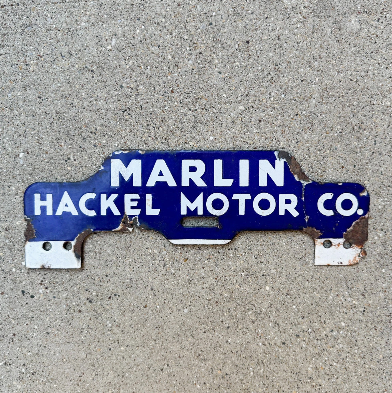 1930 Era Marlin Texas Porcelain License Plate Topper Auto Tag Hackel Motor Plymouth Waco