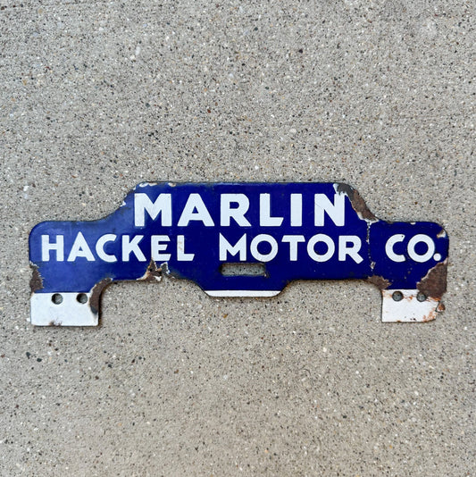 1930 Era Marlin Texas Porcelain License Plate Topper Auto Tag Hackel Motor Plymouth Waco