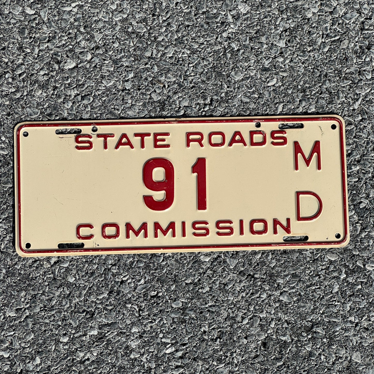 Photo of a 1930 Era Maryland State Roads Commission License Plate Auto Tag Garage Decor Vintage 91
