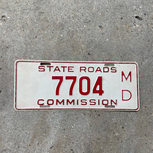 Photo of a 1930 Era Maryland State Roads Commission License Plate Auto Tag Garage Decor Vintage ALPCA Archive Example 7704 with original patina