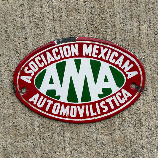 Photo of a 1930 Era Mexican Automobile Association Mexico Porcelain License Plate Topper Auto Tag Garage Decor Vintage
 with original patina
