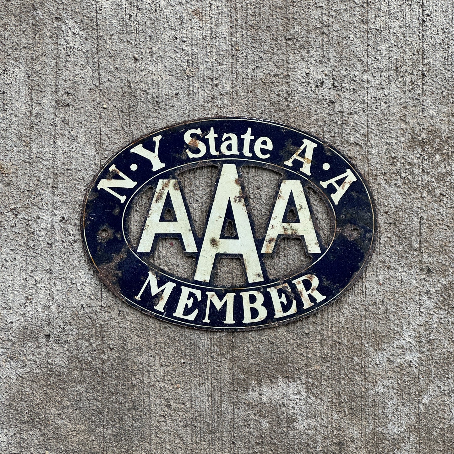 Photo of a 1930 Era New York Badge Emblem License Plate Topper Auto Tag Garage Decor Vintage AAA with original patina