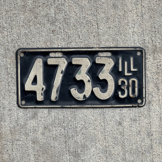 Photo of a 1930 Illinois License Plate Auto Tag Garage Decor Vintage Low Number Four Digit 4733 with original patina